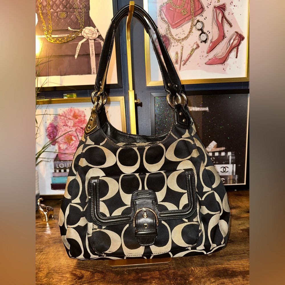 🖤 Coach Black Signature Buckle Hobo Shoulder Bag